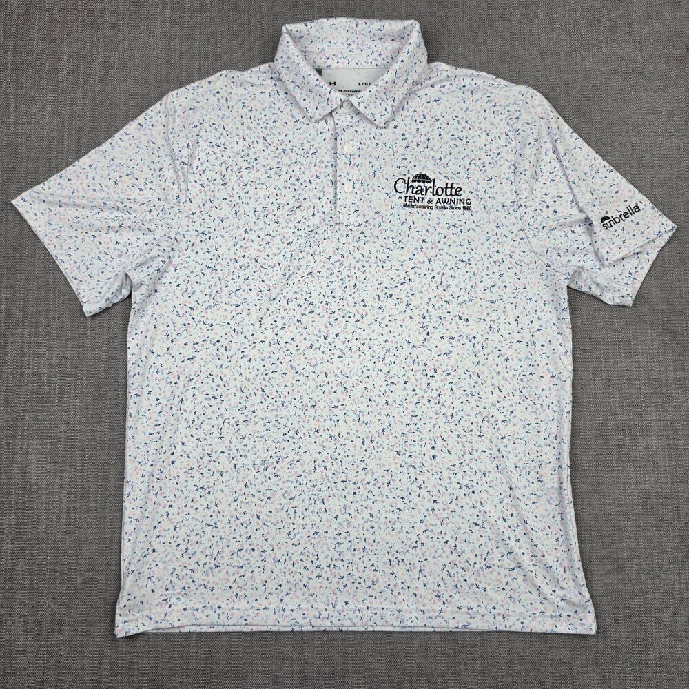 Under Armour The Playoff Polo Shirt L White Floral Print Golf Preppy Charlotte